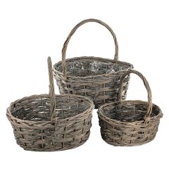 S / 3 Oval Willow Basket w / PVC Liner - Gray