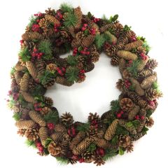 S/2 Pine Cone Wreath 27.5" X 27.5" X 4.75" and 14.25" X 14.25" X 14.25" - Green / Brown / Red / Black