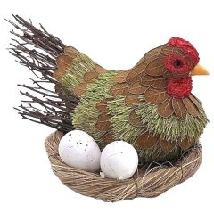 11.75" X 7" X 6.25" Chicken In Nest w/ 2 White Eggs