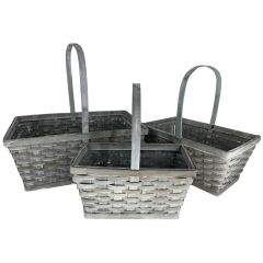 S/3 Rectangle Wood Basket - Dark Gray