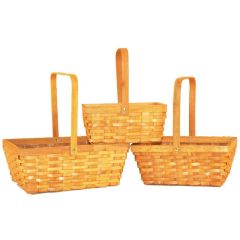S/3 Wood Basket Folding Handle