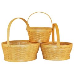 S/3 Woodchip Basket W / Folding Handle