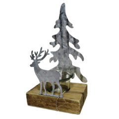 4.25" X 3" X 8" Wood / Metal Candle Holder w/ Deer