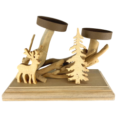 6.75" X 3.5" X 5.5" Wood Candle Holder w/ Deer & Tree