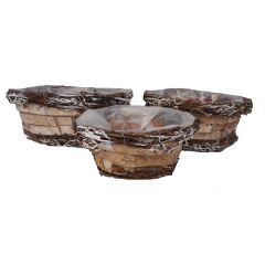 S / 3 Round Birch Rattan Basket W Liner