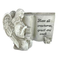 7" X 4.25" X 5.25" Resin Angel Kneeling w/ Dove "Bless All Creatures Great And Small"