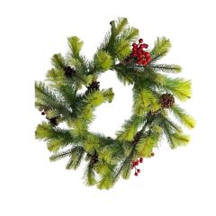 24" Mixed Pine Wreath W/Berries & Pinecone