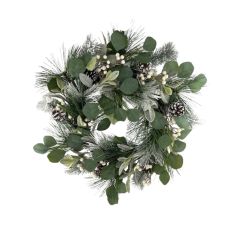 24" Wreath Mixed Pine W/Eucalyptus/Lambs Ear/Berry/Pinecone