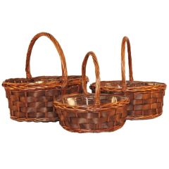 S/3 Oval Willow Basket w/Wood Bands, w/liners