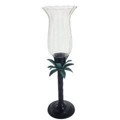 Solid Brass Palm Candle Stand with Swirl Glass -Bronze Finish
