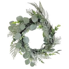 20" Vine Wreath W/Pe Cedar, Eucalyptus,-Green/White
