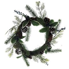 18" Vine Wreath W/Pe Berry & Pine & Cedar,Pine Cone,Holly Lvs-Green